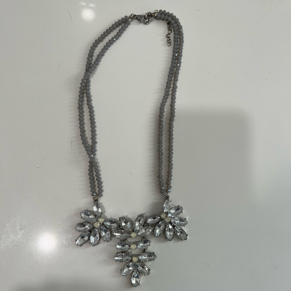 Gray and silver beaded statement necklace